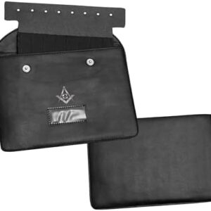 Masonic Regalia Pocket Jewel Holder Case  Leather Carry Wallet with Soft Lining for Freemason Lodge Jewels, Pins & Badges - Square Compass G Silver Printed