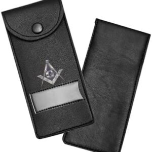 Masonic Regalia Pocket Jewel Holder Case  Leather Carry Wallet with Soft Lining for Freemason Lodge Jewels, Pins & Badges - Square Compass G Gold & Blue Printed