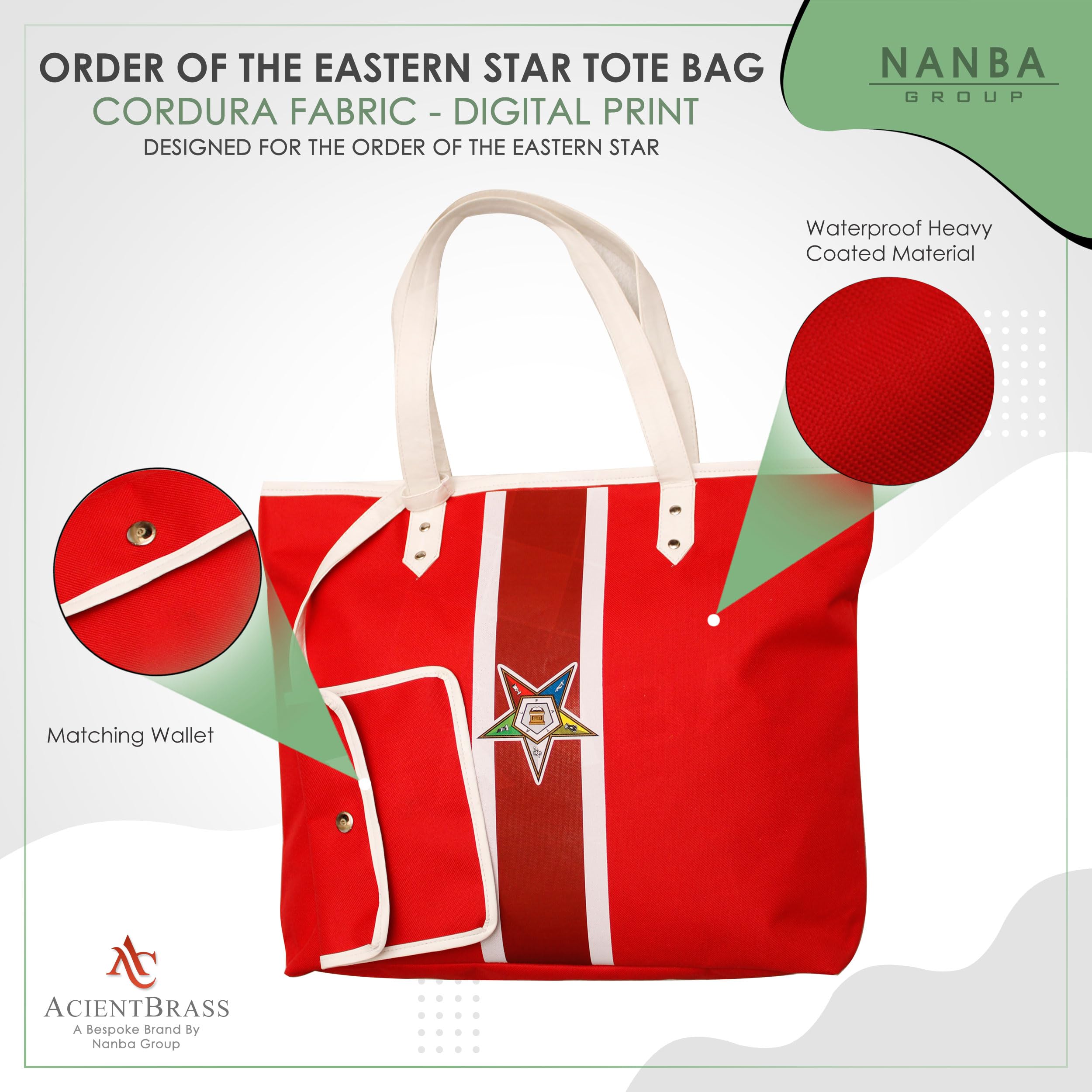 ACIENTBRASS Order of the Eastern Star Tote Bag for Women – OES Waterproof Cordura Shoulder Handbag with Wallet-IMPROVED - Image 7