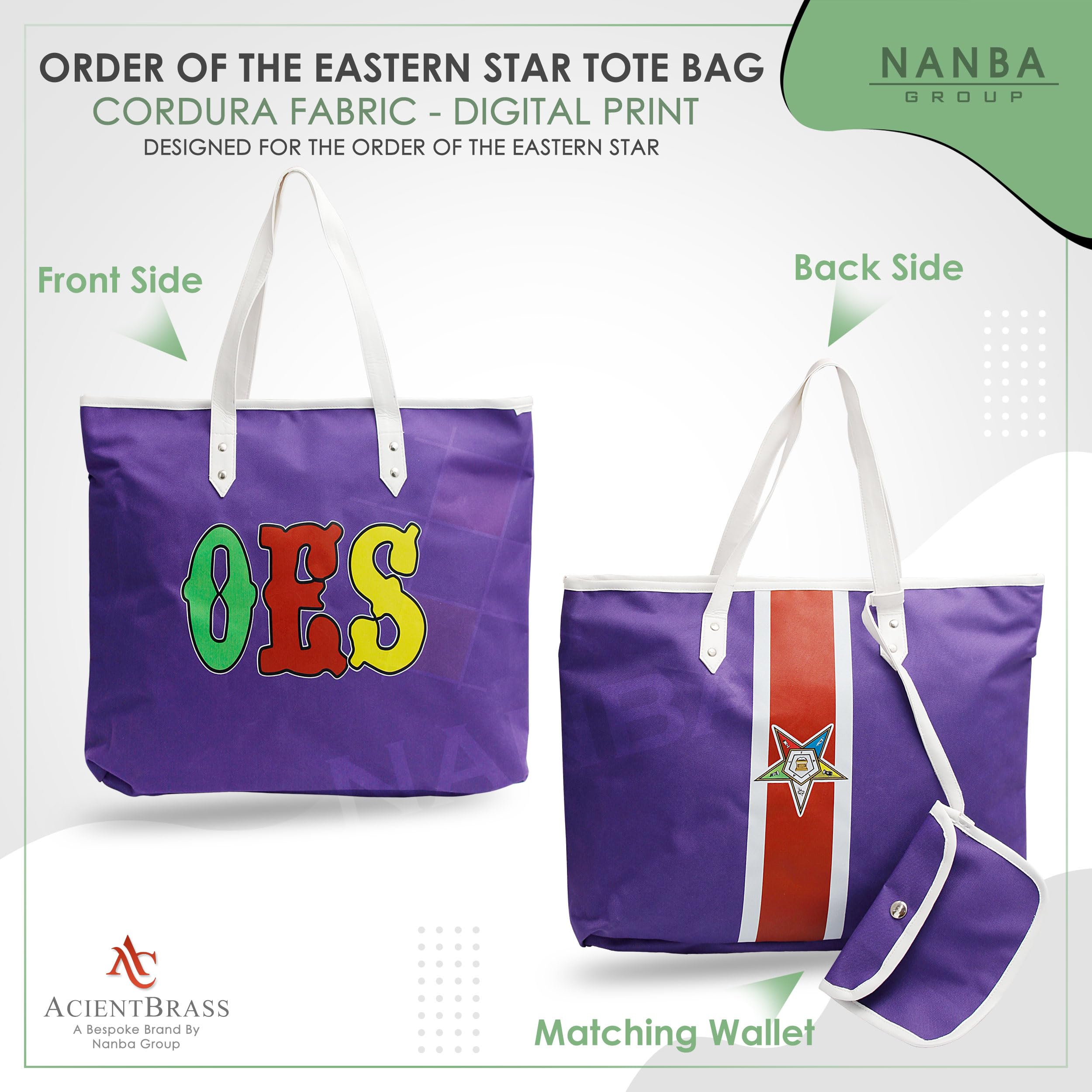 ACIENTBRASS Order of the Eastern Star Tote Bag for Women – OES Waterproof Cordura Shoulder Handbag with Wallet-IMPROVED - Image 2