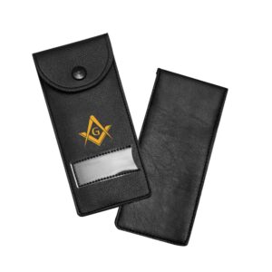 Masonic Regalia Pocket Jewel Holder Case Leather Carry Wallet -  Printed Square Compass G Gold