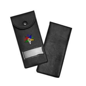 Masonic Regalia Pocket Jewel Holder Case Leather Carry Wallet with Soft Lining for Freemason Lodge Jewels, Pins & Badges - Order of the Eastern Star (OES) Emblem - Printed