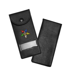 Masonic Regalia Pocket Jewel Holder Case Leather Carry Wallet with Soft Lining for Freemason Lodge Jewels, Pins & Badges - (OES) Order of the Eastern Star Emblem - Printed